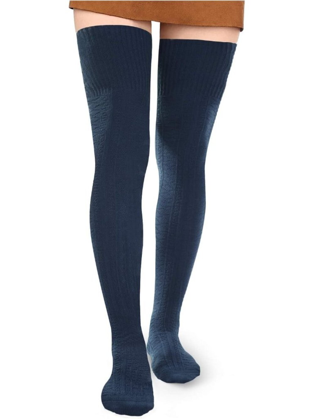 Women's White Cotton Knit Stocking Over The Knee Thigh High Socks Boots
